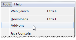 Firefox 3 selecting Add-ons from Tools menu